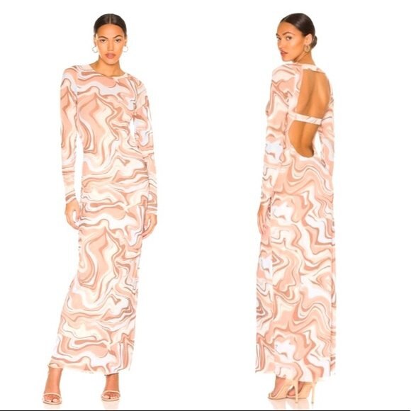 AFRM Alcove Bodycon Backless Dress in Neutral Marble XS NWOT - Picture 1 of 12
